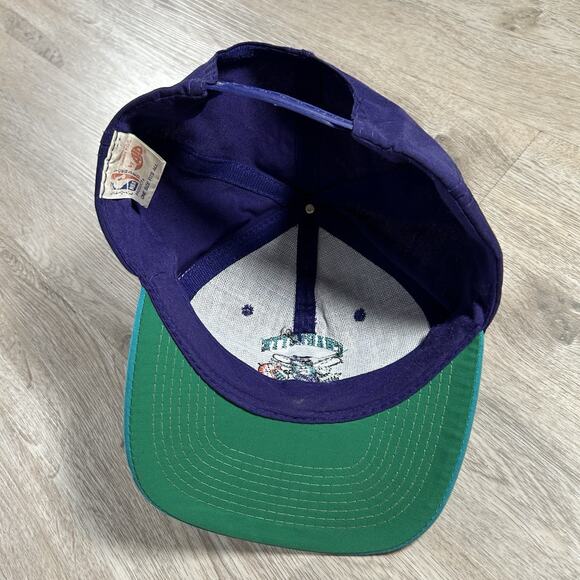 Vintage Charlotte Hornets Hat Snapback NBA Basketball‎ AJD Purple Green Cap - Picture 3 of 8